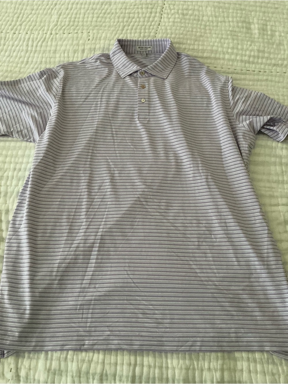 Peter Millar Men's Short Sleeve Polo in Light Gray and White Stripes